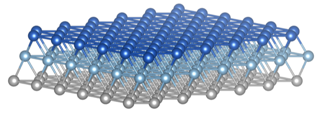 Complex molecular structure with three layers: blue, light blue, and grey