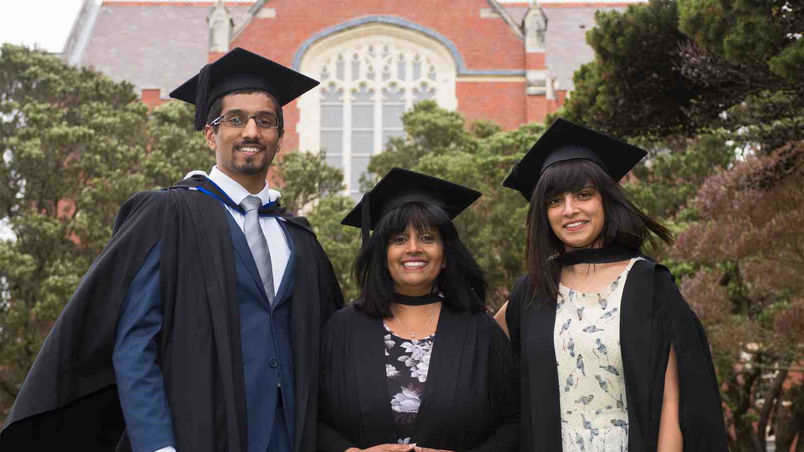 The Patel familty – Hansa Patel (middle) with two of her five children Jiten (left) and Jaini (right).