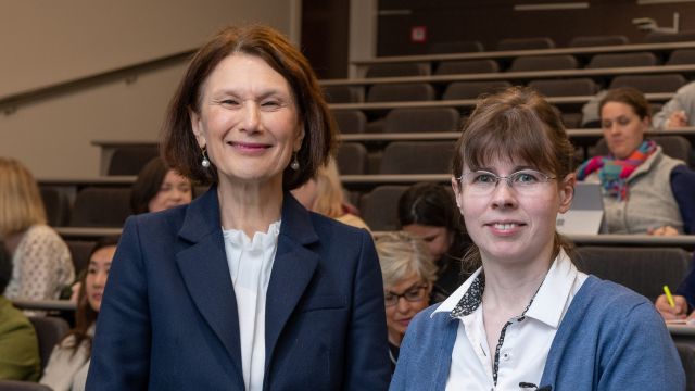 Pro Vice-Chancellor Jennifer Windsor with Ian Gordon Fellow Lecture presenter Professor Lucie Menard.