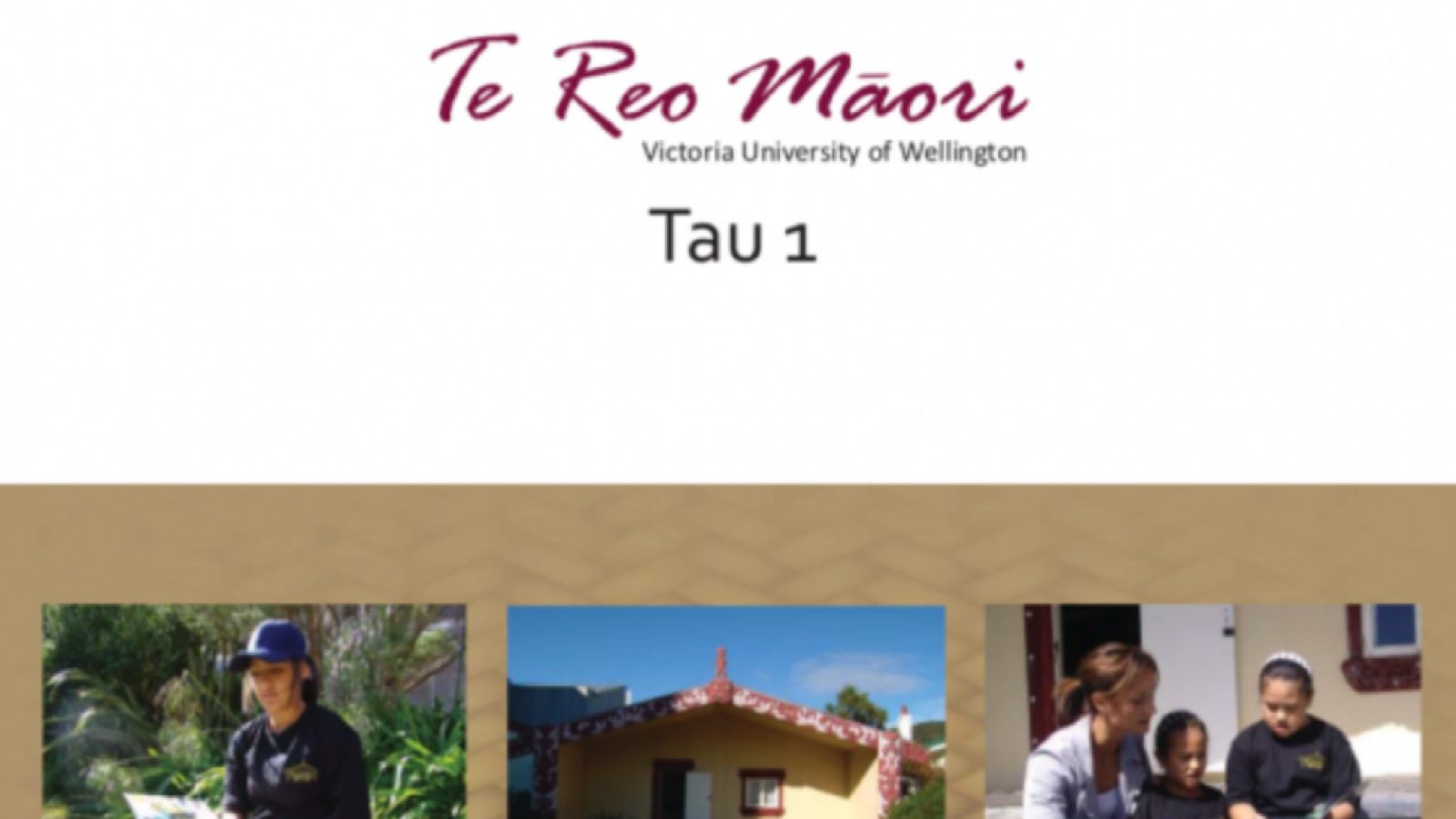 Te reo Māori e-book cover, with three photos on the front: the first is a teenage girl reading a book, the second is a marae, and the third is a woman looking at a book with two young girls.