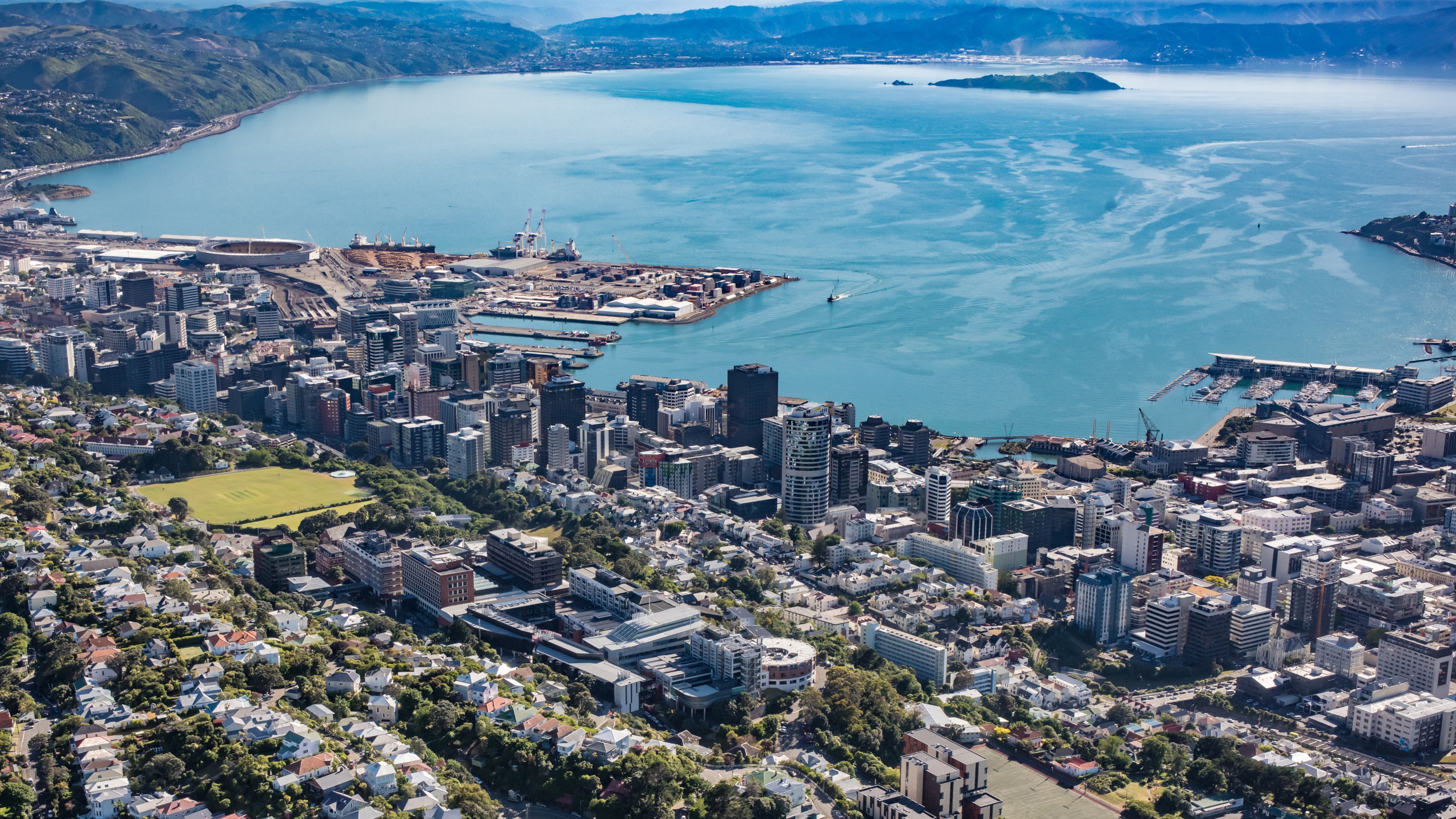 An aerial view of Wellington, New Zealand.