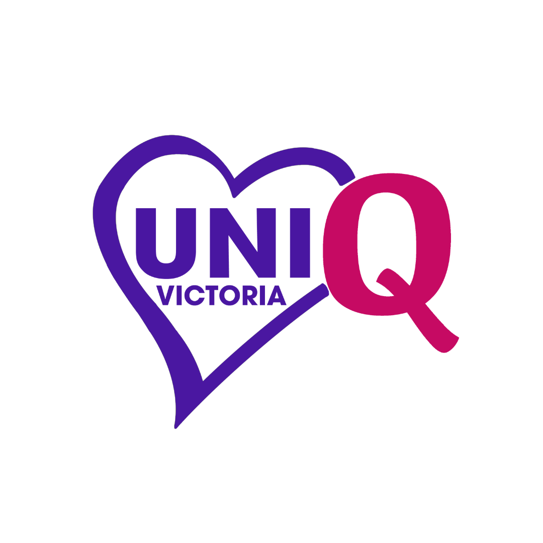The UniQ logo with the word Uni inside a purple heart, joined to a pink Q.