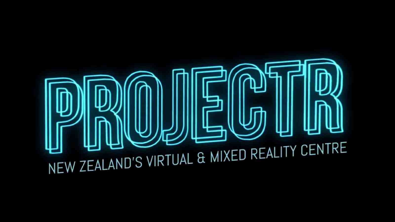 Projectr logo - neon blue lights saying projectr