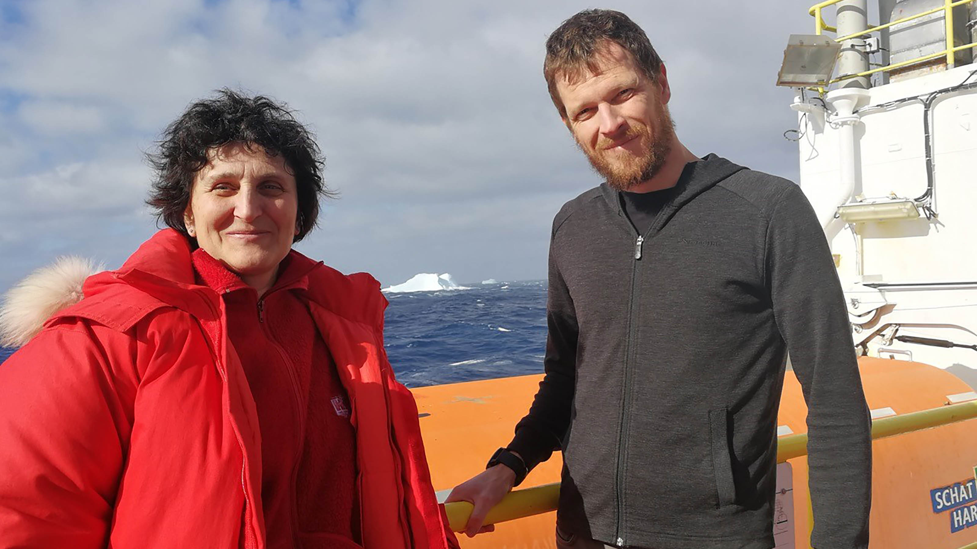 Dr Laura De Santis and Associate Professor Rob McKay aboard the JOIDES Resolution research vessel.