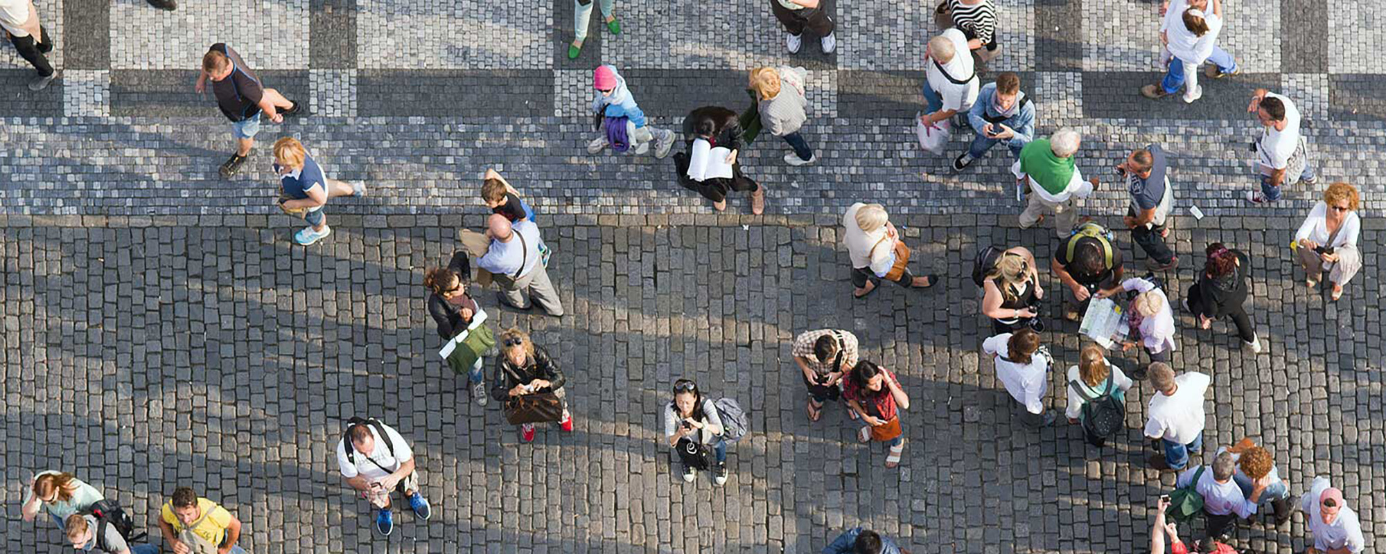 Crowd on street from above.