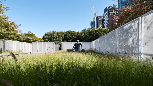 Sculpture on a nicely kept lawn – NGV Pavillion, one of Other Architects' projects. Photo credit Peter Bennetts.