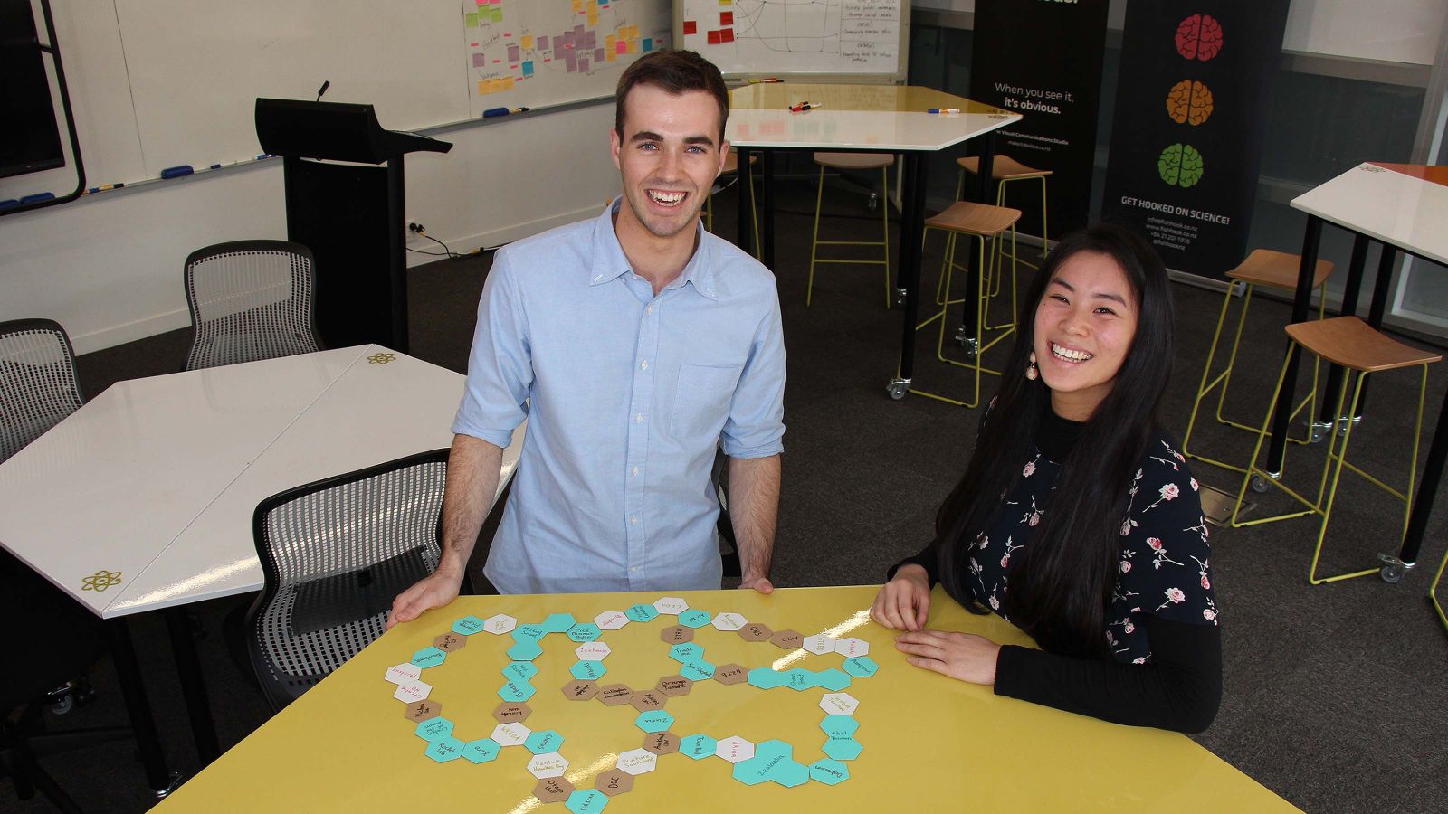 Jack Welch and Michelle Goh playing their game 'Startup Story'.