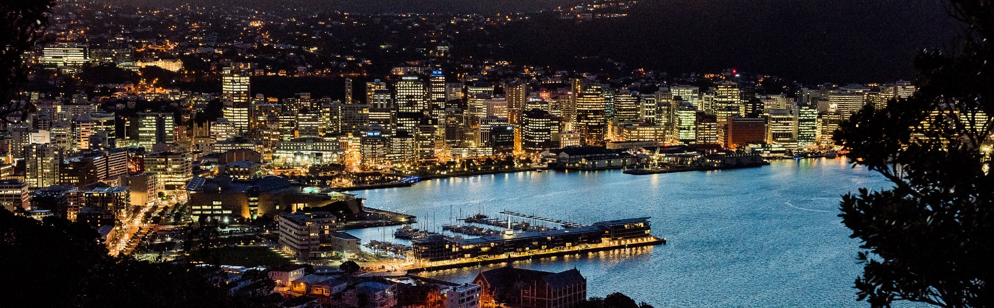 Night-time shot of Wellington Harbour
