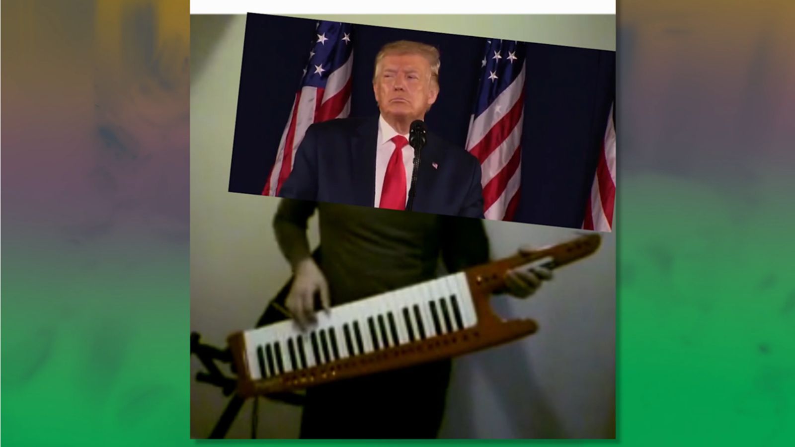A doctored image of Donald Trump playing the keyboard