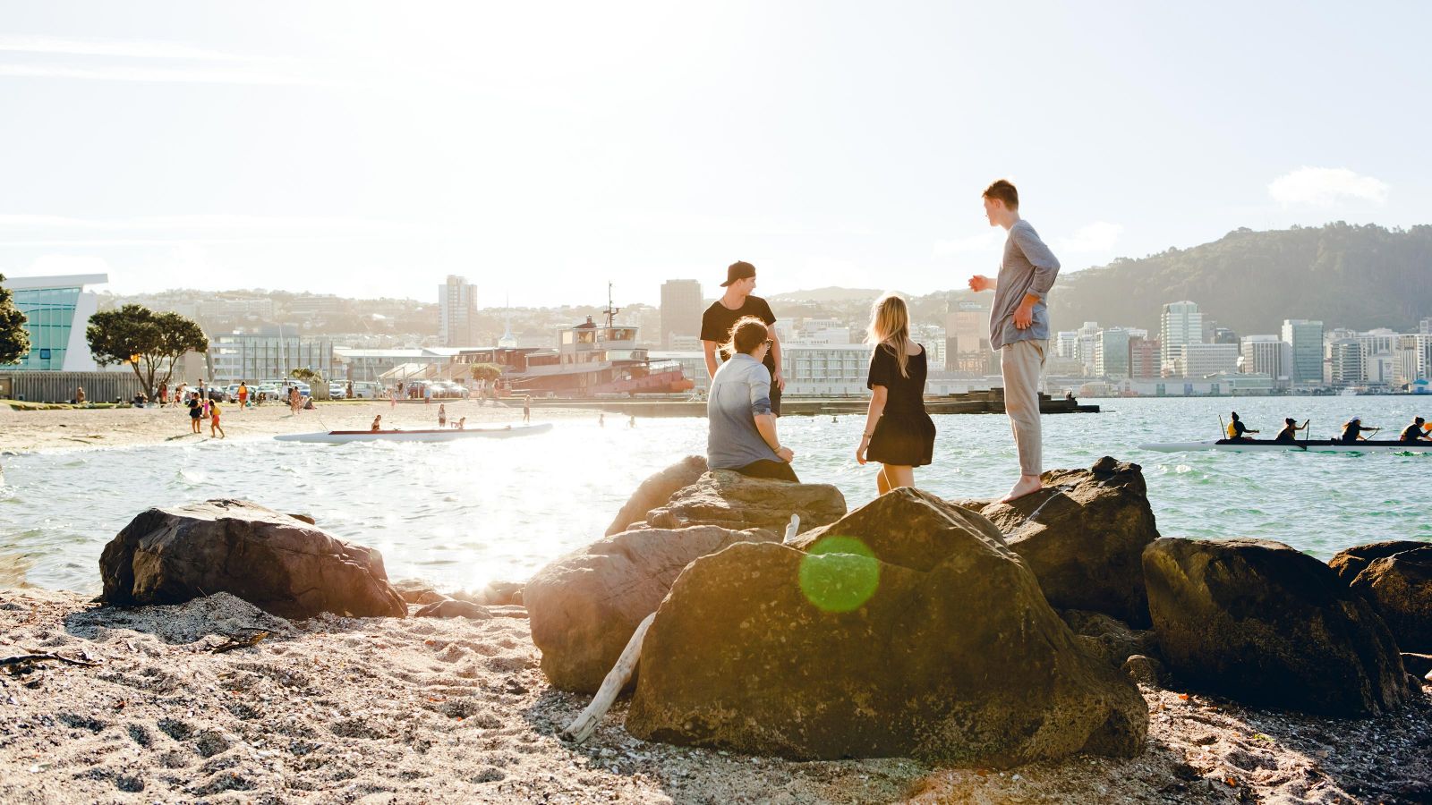 Students relaxing on Oriental Bay in Wellington