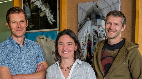 Dr Rob McKay, Associate Professor Nancy Bertler, and Dr Nicholas Golledge