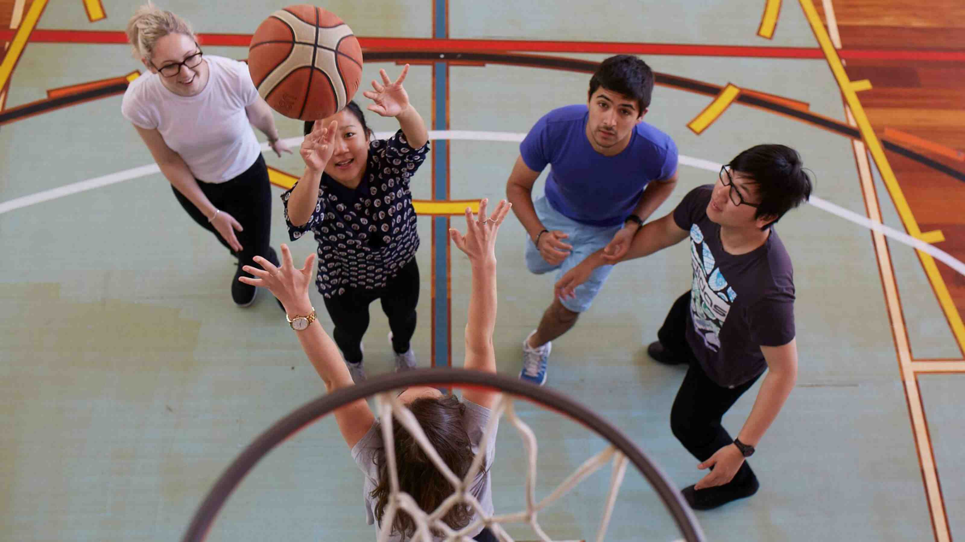 Students playing basketball at Victoria's Kelburn Recreation Centre