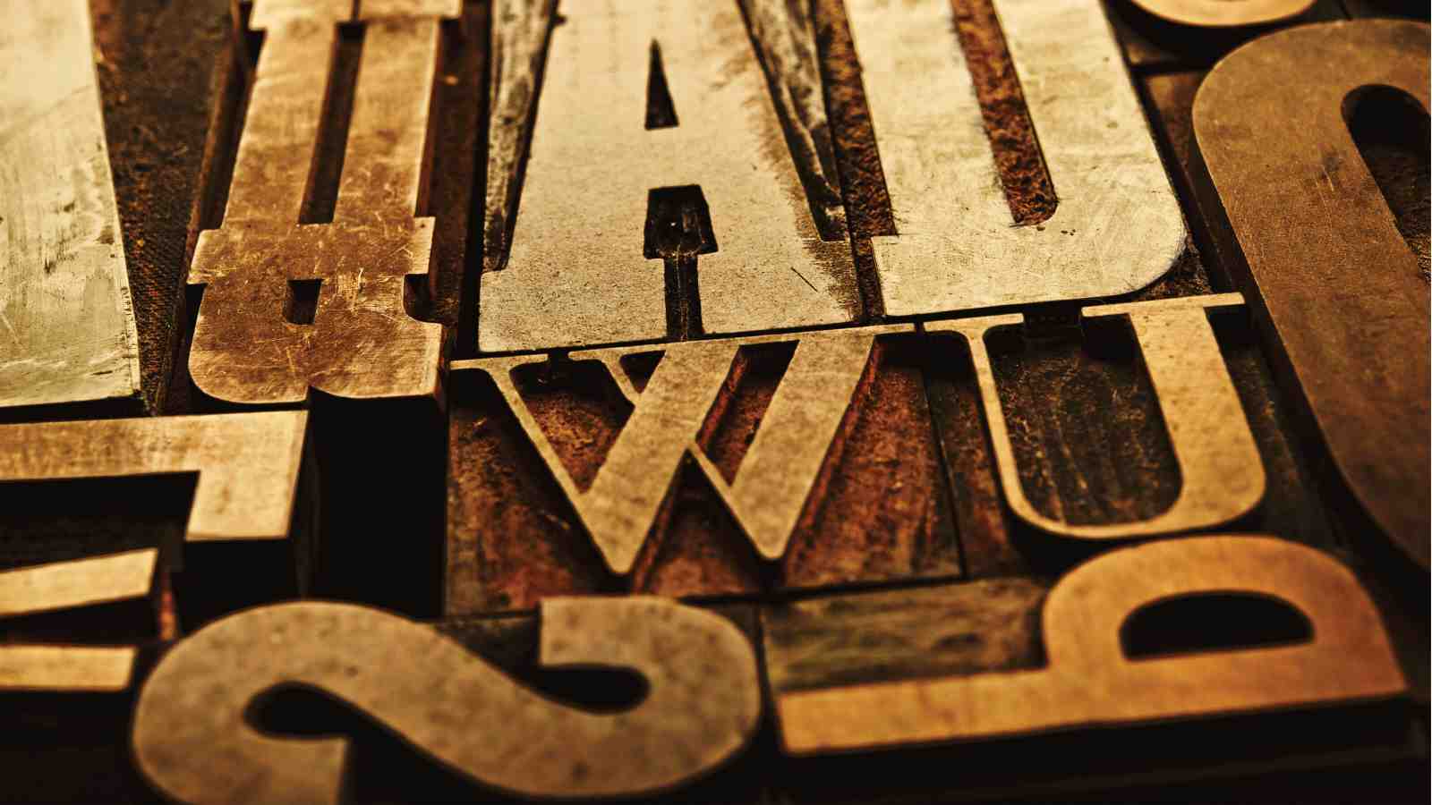 A close up image in letters used for stamping paper.