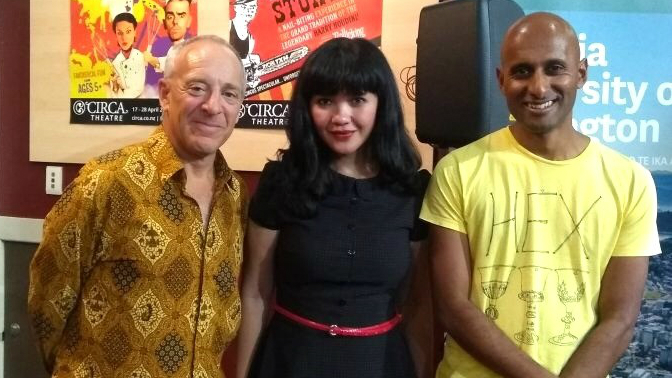 Apple and Knife - Photo Stephen Epstein, author Intan Paramaditha and Brannavan Gnanalingam at book launch