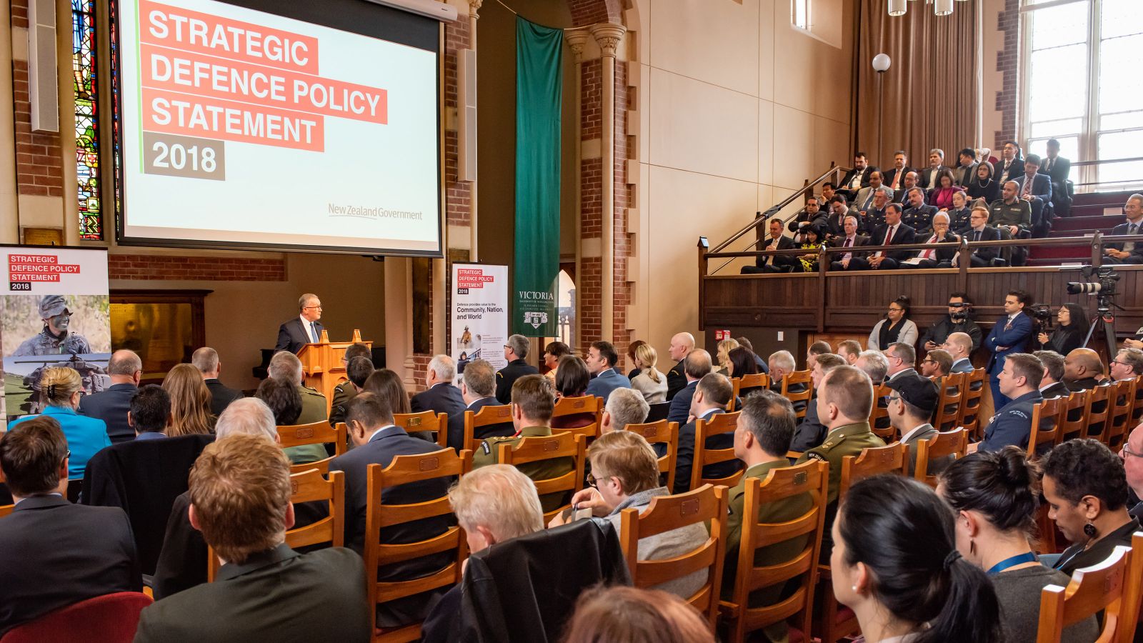 David Capie speaks at the Strategic Defence Policy Statement launch in the Victoria University Council Chamber