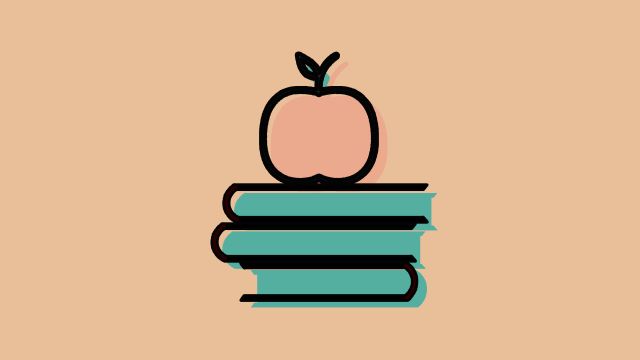 This icon depicts an apple sitting on top of a three books.