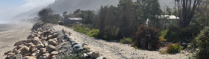 Sea wall protecting Granity, West Coast, NZ from sea-level rise