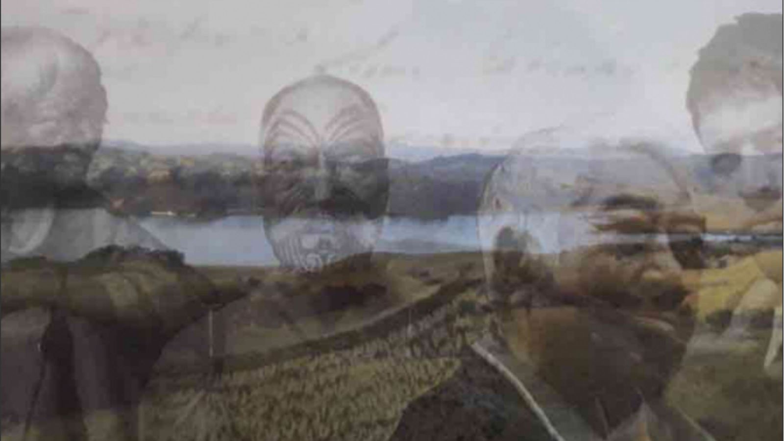 An animated image of a landscape with see-through images of four people.
