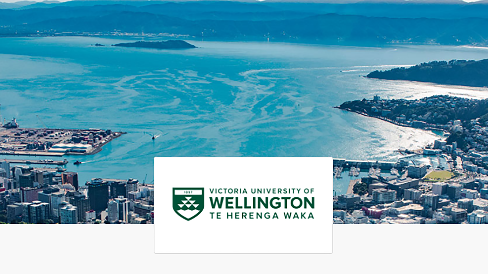 Snippet from home page of Open Access Repository showing Victoria University of Wellington logo overlaid on Wellington Harbour