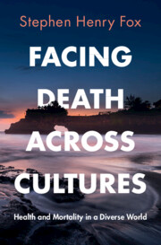 Book cover of Facing Death Across Cultures by Stephen Henry Fox, featuring a coastal landscape at dusk with the title in bold white text.