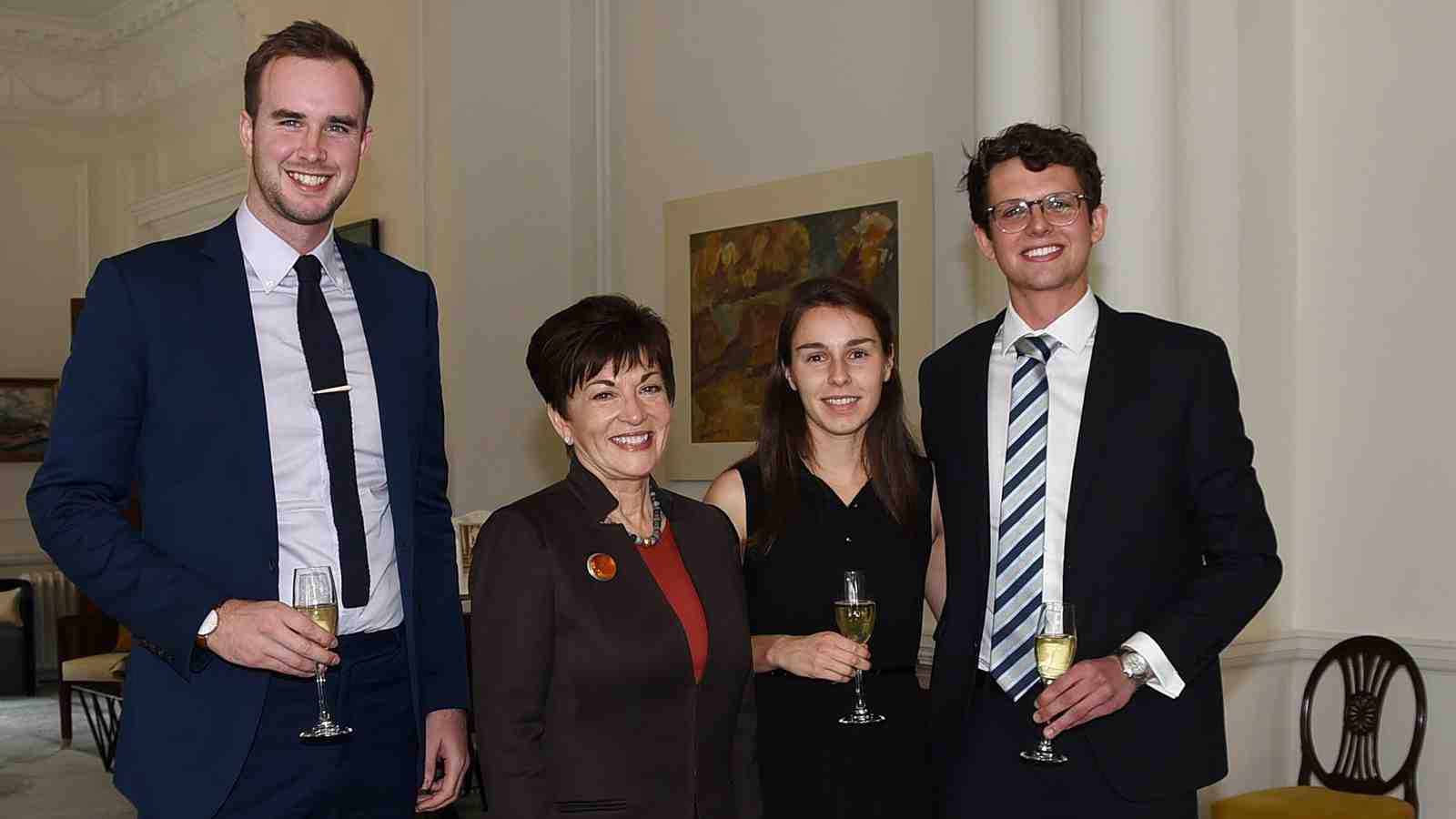 Chris McIntyre with Rt Hon Dame Patsy Reddy, and the other two Rhodes Scholars.