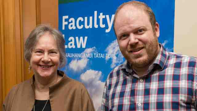 Professor Jennifer Nedelsky (left) with Victoria Law Lecturer Eddie Clark.