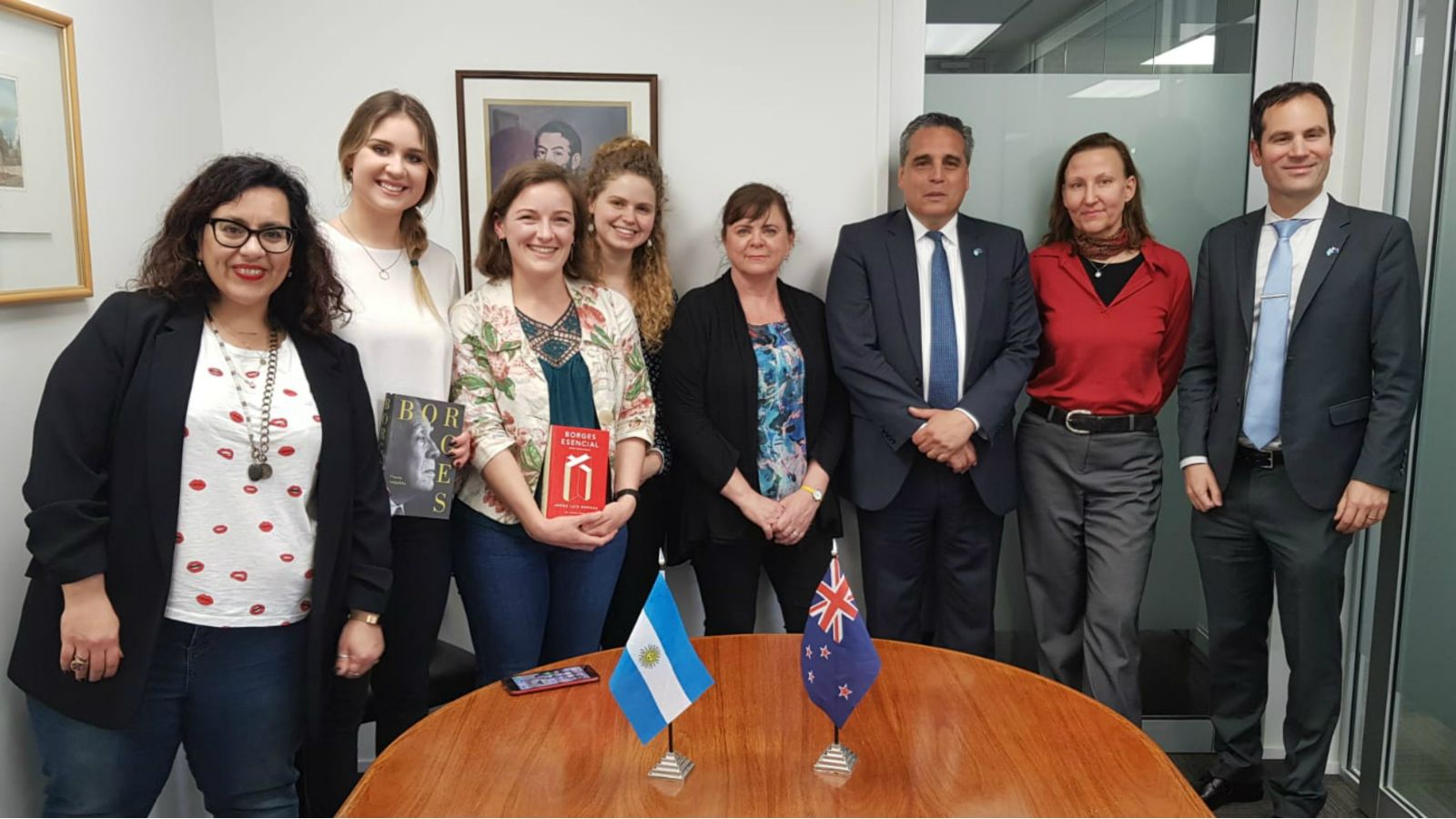 Left to right: Dr Caro Miranda, Victoria Beck, Ursula Featherston, Rose Coppelmans, Dr Nicola Gilmour, His Excellency Mr Fausto Lopez Crozet, Dr Andrea Hepworth and Javier Alfredo De Cicco, Secretary of Embassy 