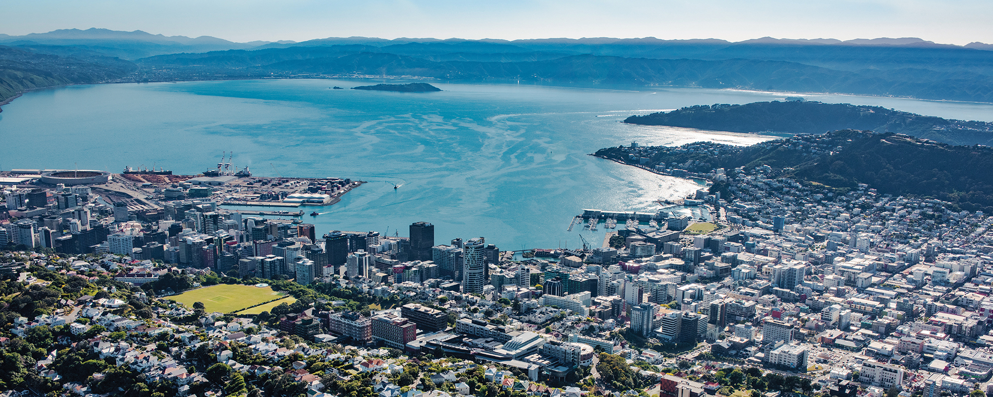 Wellington harbour from the air.