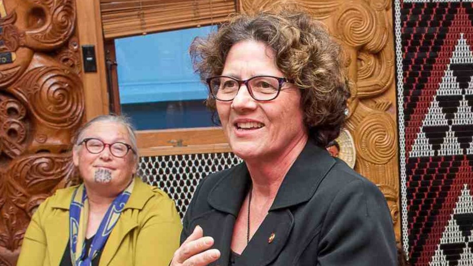 Professor Bev Lawton presenting in the Te Herenga Waka marae