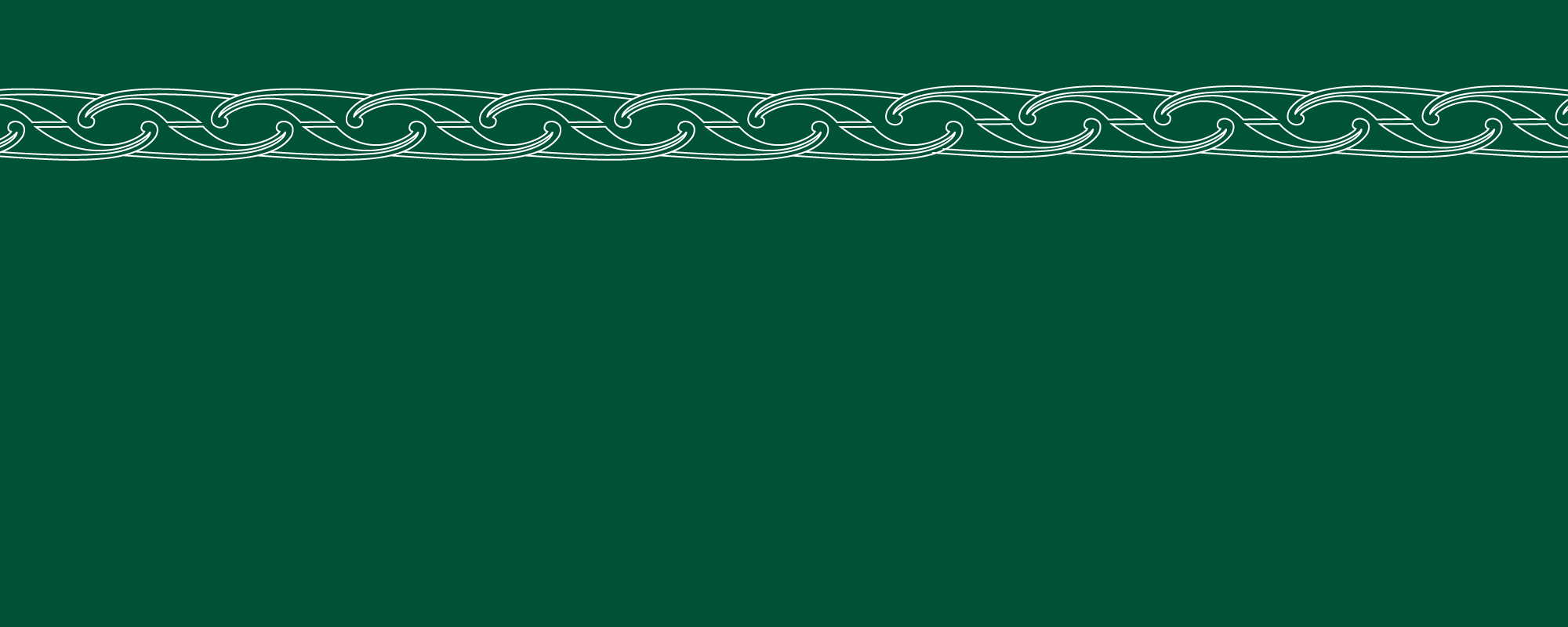 Graphic with dark green background and traditional Maori pattern in white along top.
