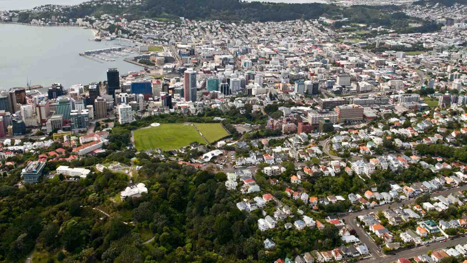 Aerial view of Kelburn and Wellington Harbour