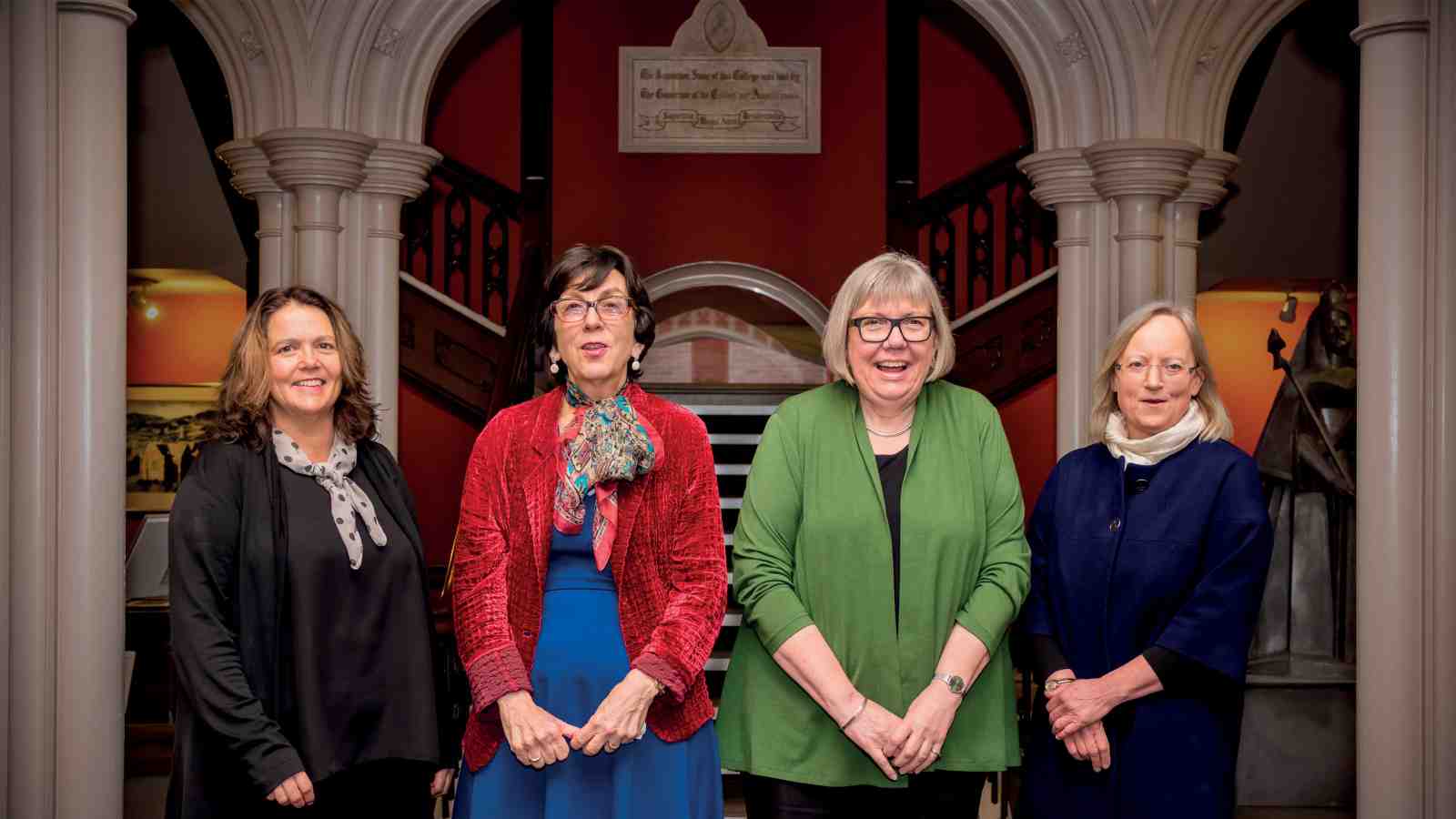 Elisabeth McDonald, Dolores Janiewski, Allison Kirkman and Charlotte Macdonald in the Hunter Building, Kelburn campus.