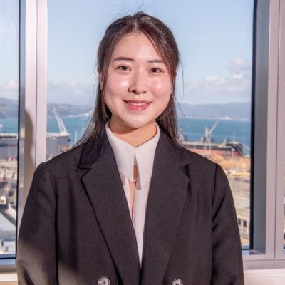 Hayley with Wellington city in the background. 