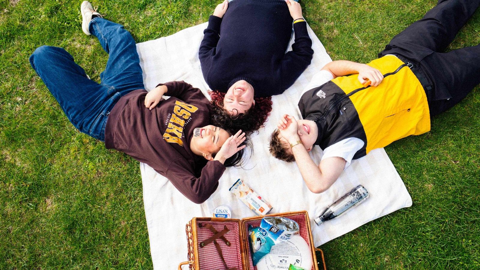 Students having a picnic on the grass