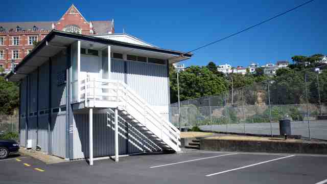 Outside of the tennis pavillion on Salamanca road