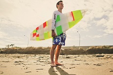 Max Robotham with his 3D printed surfboard.