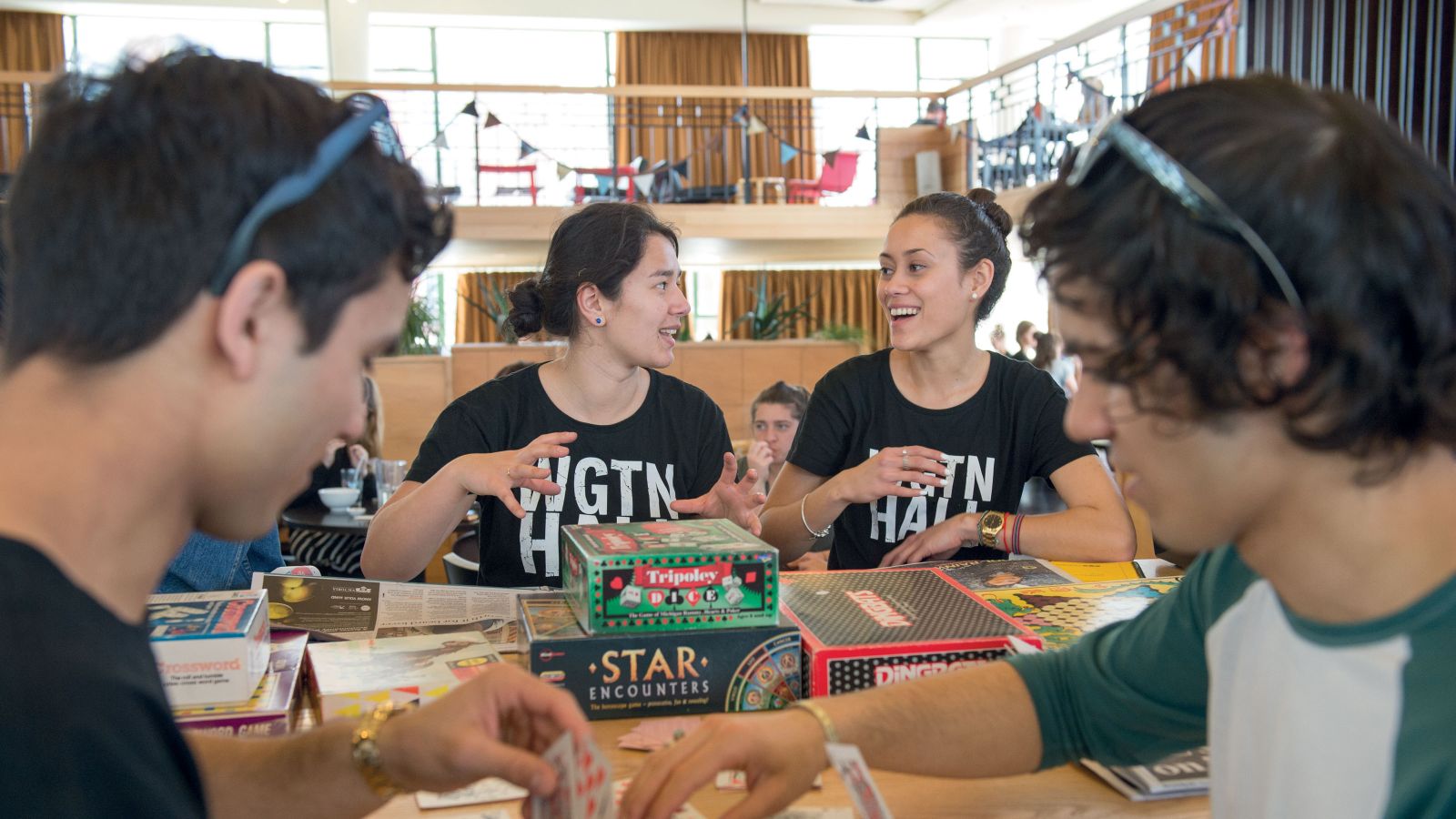 WGTN (Wellington) Hall students socialising and playing games in the Hunter Lounge