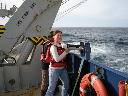 Denise Fernandez on board a ship in the Southern Ocean