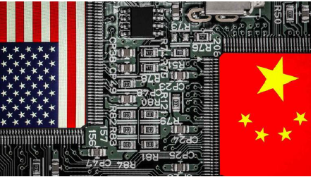 impage of Chinese and US flag superimposed over circuit board