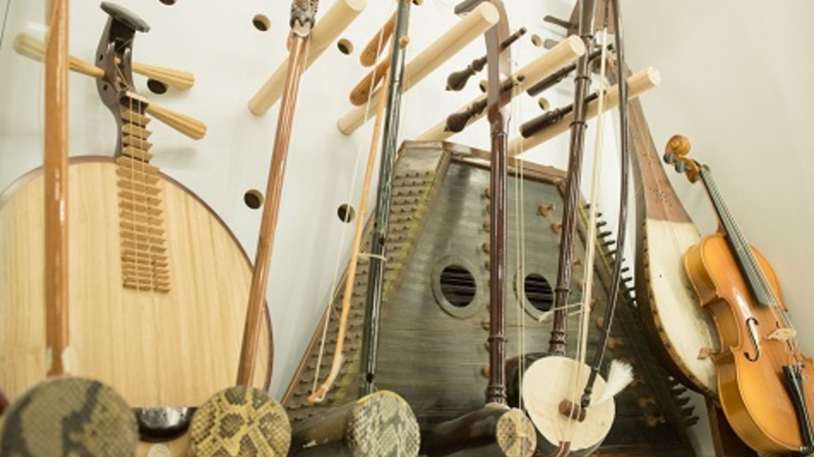 A collection of erhu instruments