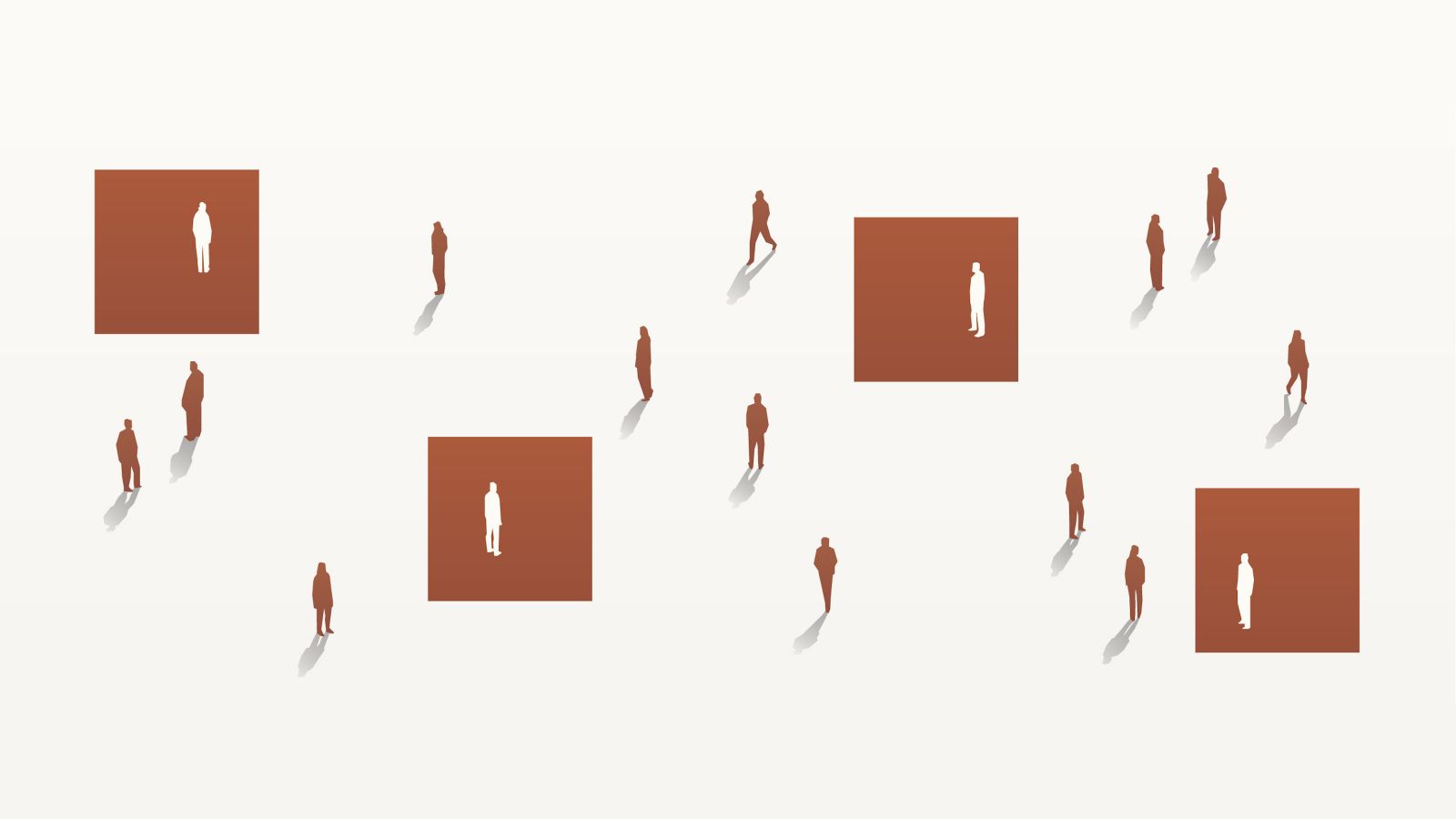 Red silhouettes on a tan background