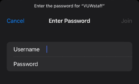 Username and password screen on apple iphone