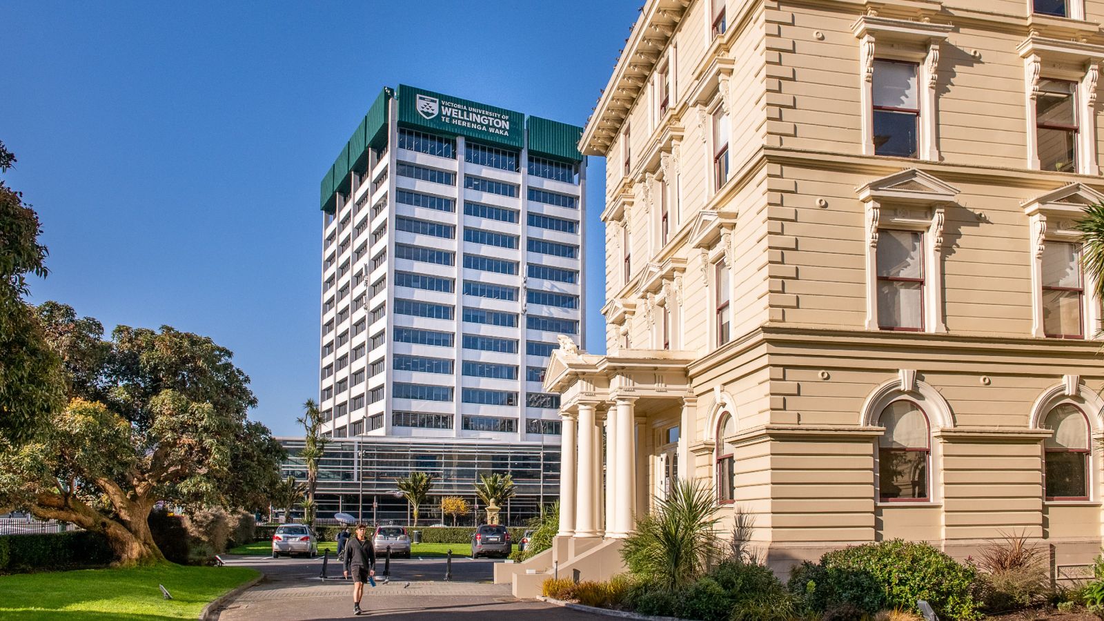 The Old Government Buildings with Rutherford House in the background.