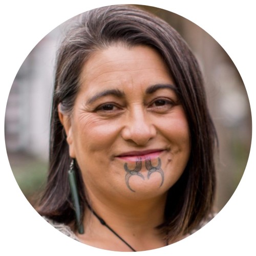Amohia Boulton Profile Māori woman with dark brown hair and moko smiling