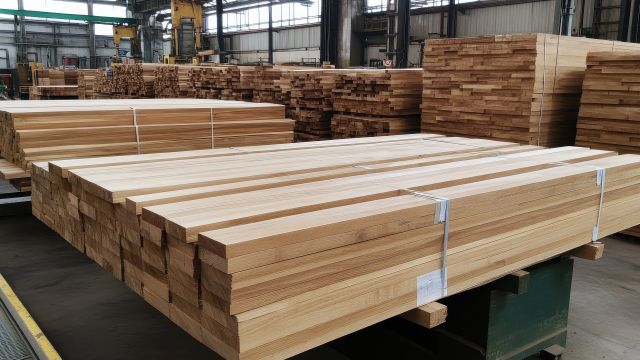 Stacks of planks waiting to be shipped