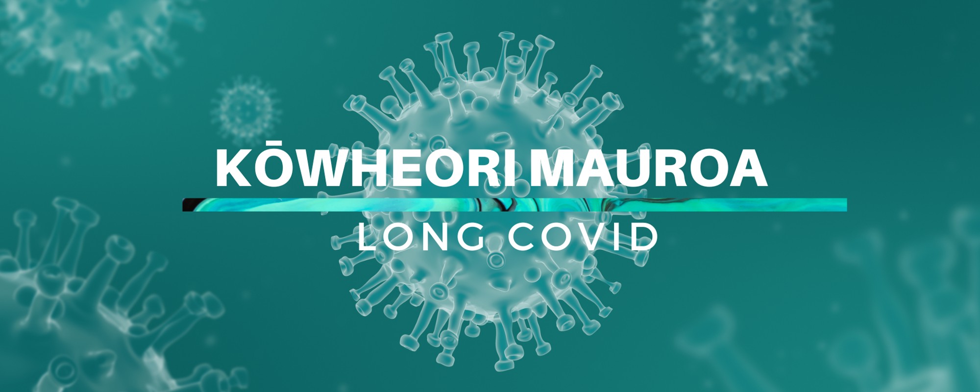 Turquoise background with white animated virus and white writing stating 