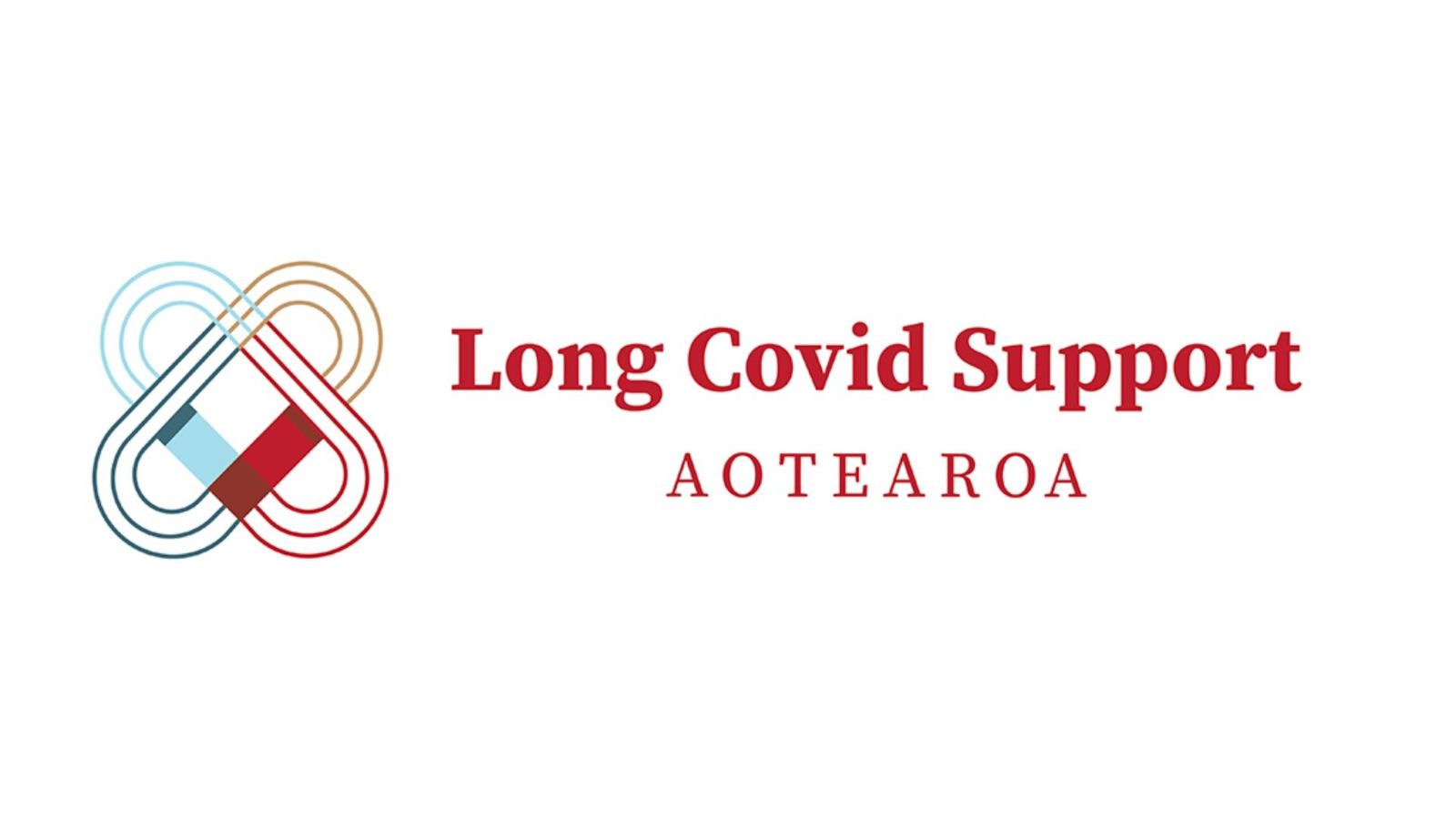 Red writing that states “Long COVID Support Aotearoa”.