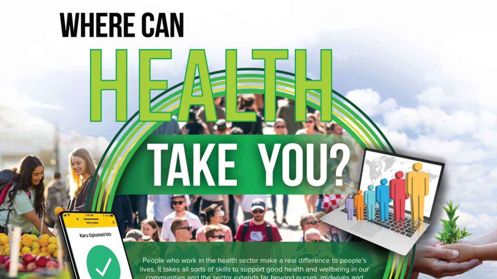 Preview graphic showing a slice of the A1 health careers poster that people can download using the button link