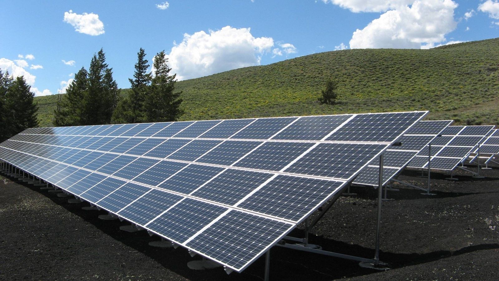 Solar panels on hillside 