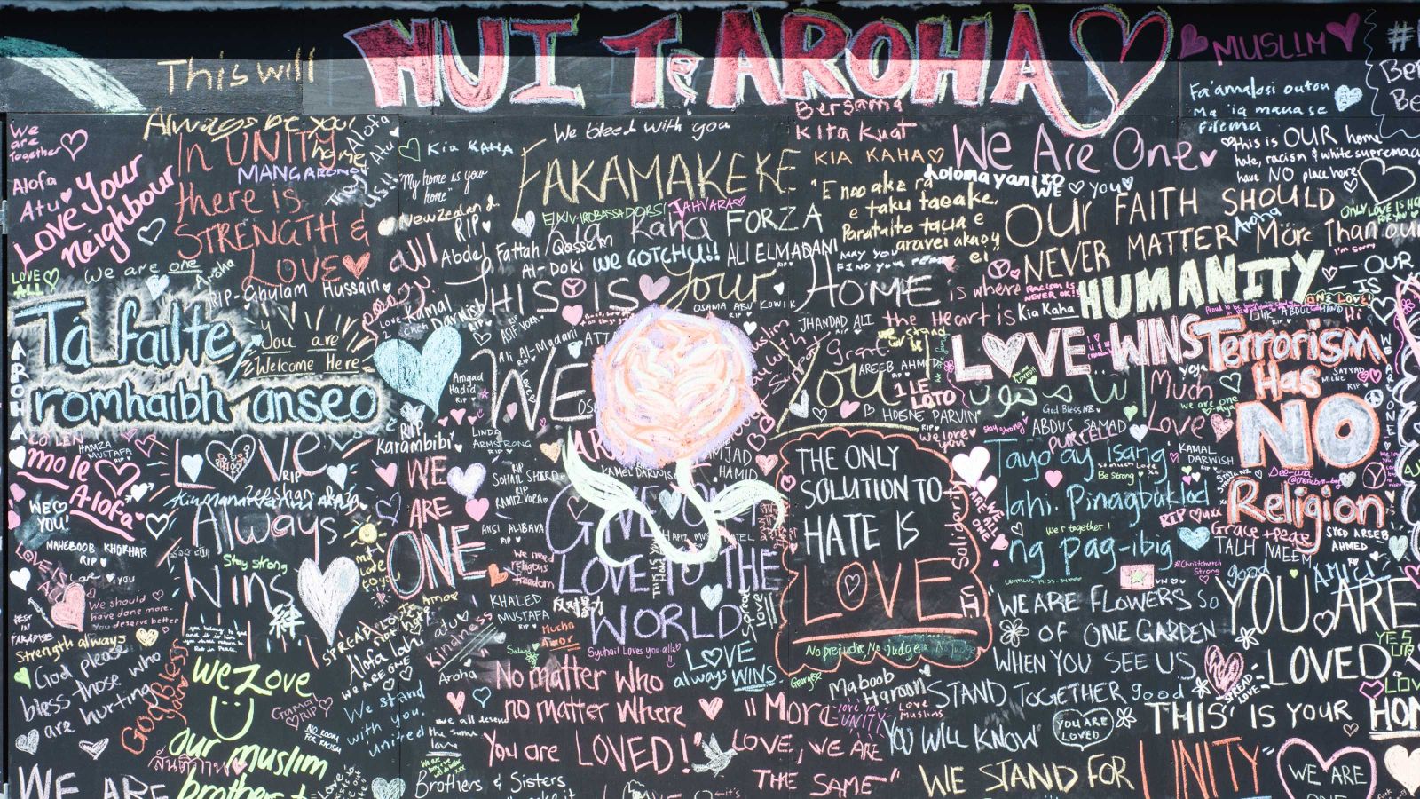 Tribute wall for victims of Christchurch mosque shootings